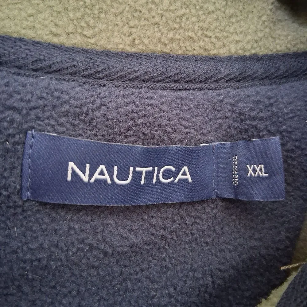 Nautica Men’s Fleece Pullover 1/4 Zipper Olive Green Navy Blue size XXL